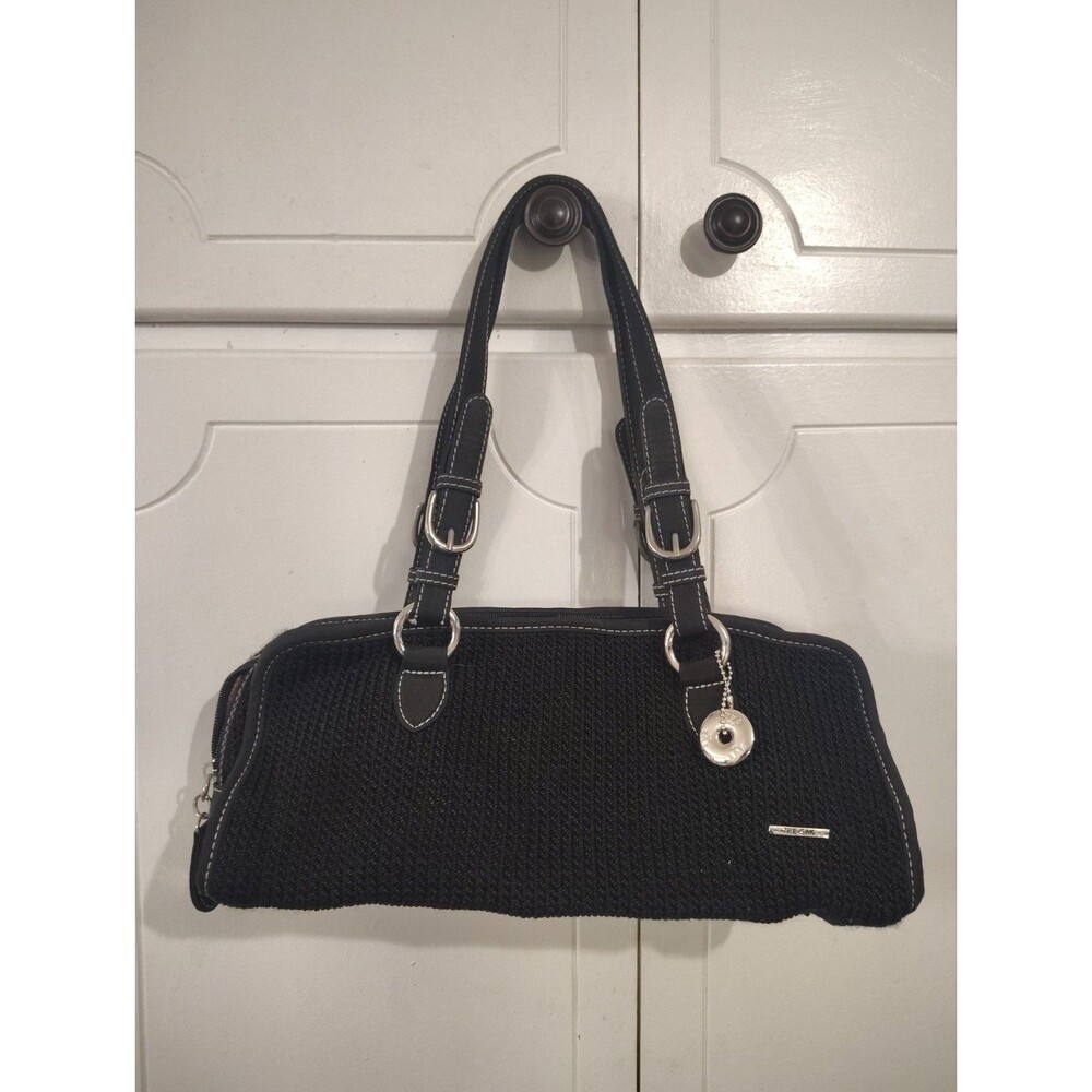 The Sak Hand Shoulder Bag Crochet Black Purse Handbag Double Strap